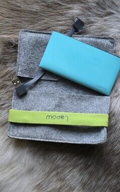 Lepow Turquoise Portable Charger with Gray Felt Sleeve